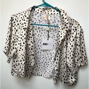 Beach Riot Dalmatian Spot Cow Polka Dot Blouse Women's Ivory Black NWT